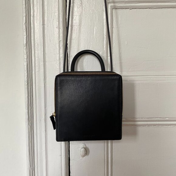 Building Block Box Black Leather Bag - Picture 1 of 6